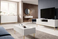 Ławy i stoliki kawowe - Stolik kawowy z szufladami Nicole na metalowych nogach - biały mat / złote nóżki - miniaturka - grafika 1