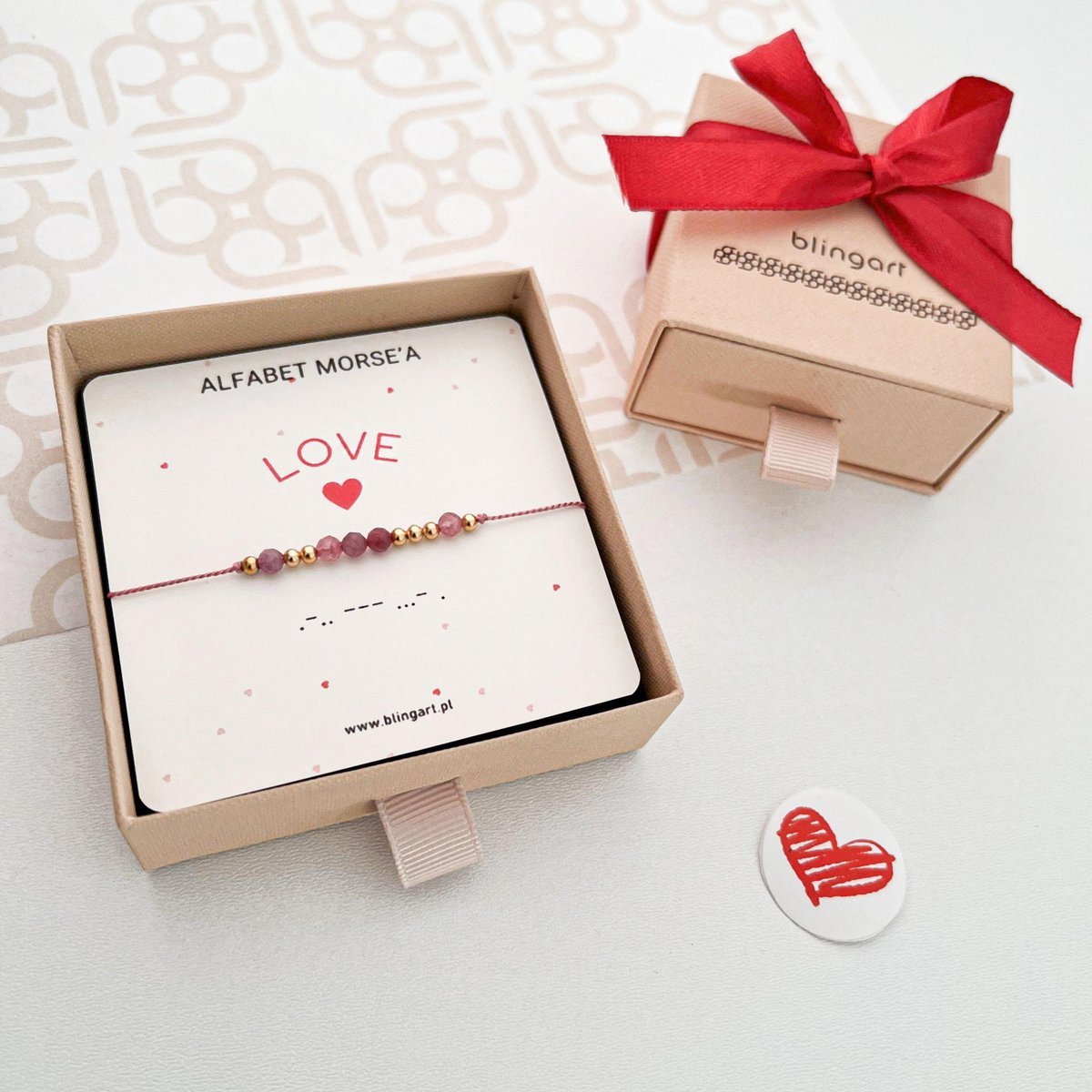 Bransoletka LOVE kodowana Alfabetem Morse'a kamienie naturalne