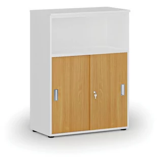 Szafa biurowa kombinowana z drzwiami przesuwnymi PRIMO WHITE, 1087 x 800 x 420 mm, biały/buk - Szafy biurowe - miniaturka - grafika 1