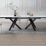 Stoły - Stół do jadalni rozkładany dla 8 do 12 osób ze szkła hartowanego i ceramiki - Efekt białego marmuru i czarny - MARISO - miniaturka - grafika 1