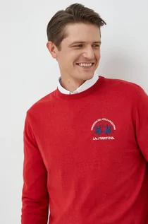 Swetry męskie - La Martina sweter z domieszką wełny męski kolor czerwony lekki - grafika 1