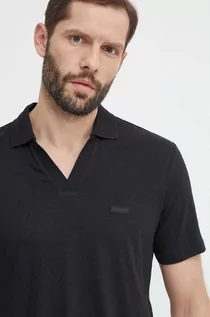 Koszulki męskie - Calvin Klein polo z domieszką lnu kolor czarny gładki K10K112959 - grafika 1