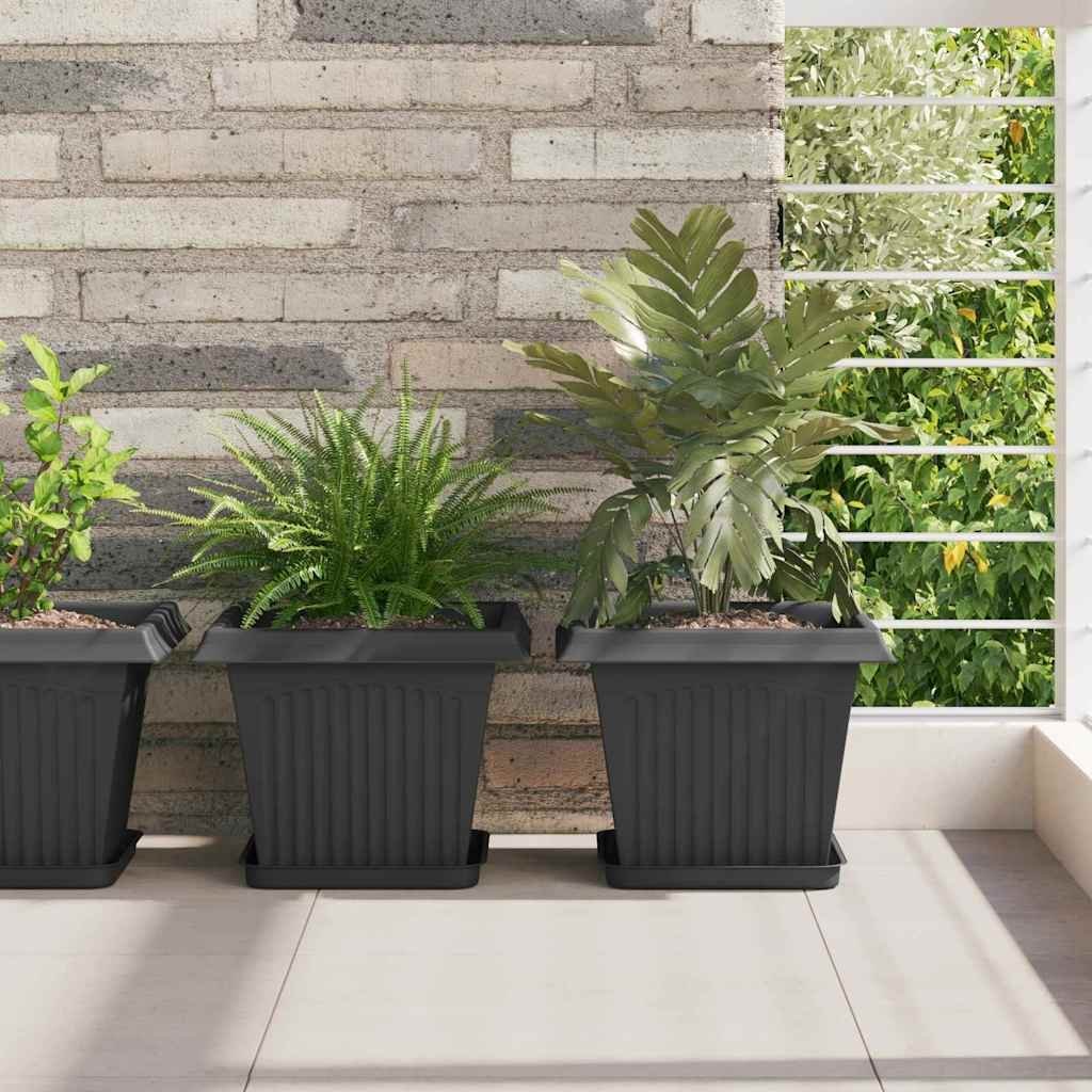 vidaXL Kwadratowa Taca na Kwiaty 6 pcs Czarny 21 x 21 x 2 cm