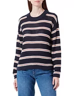 Swetry damskie - TOM TAILOR Denim Damski Sweter z dzianiny 1033046, 30348 - Navy Horizontal Stripe, L - miniaturka - grafika 1