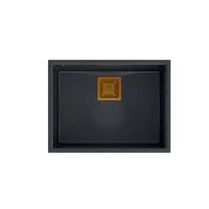Zlewozmywaki - QUADRON Zlewozmywak granitowy jednokomorowy podwieszany 55 42 22,5 cm DAVID 50 czarny metalik z miedzianym odpływem - miniaturka - grafika 1
