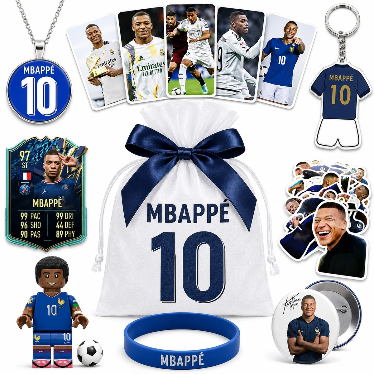 ZESTAW KIBICA KYLIAN MBAPPE REAL MADRYT PREZENTOWY 11 EL. KLOCKI KOSZULKA