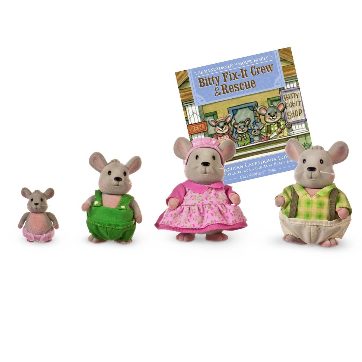 Li'l Woodzeez Rodzina myszek Handydandy - 5-częściowy zestaw zabawek z miniaturowymi figurkami zwierząt i bajką - zabawki i akcesoria dla dzieci w w..