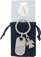 Koszulki i topy damskie - Depesche 11800-002 Srebrny brelok do kluczy z literą A i aniołem stróżem, stop cynku, w zestawie z kolorowym aksamitnym etui - miniaturka - grafika 1