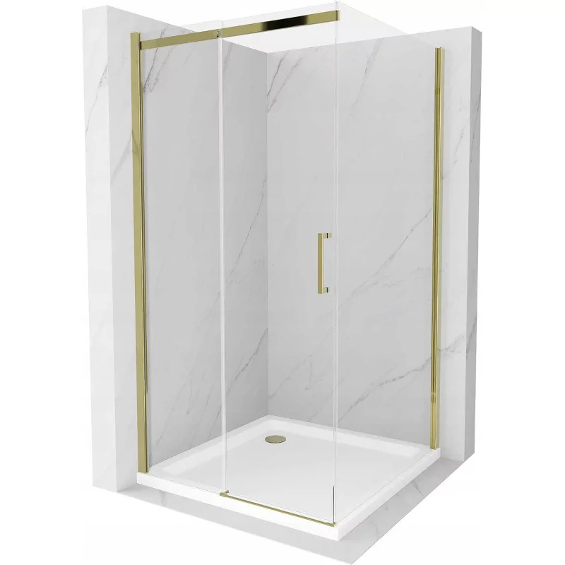 Mexen Omega kabina prysznicowa rozsuwana 100x100 cm, transparent, złota + brodzik Flat