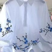Inne - TEMU Koszula damska z haftowanym kwiatowym wzorem - Poliester tkanina, styl wakacyjny dla dorosłych, kolekcja wiosna//jesień, haftowane detale, - miniaturka - grafika 1
