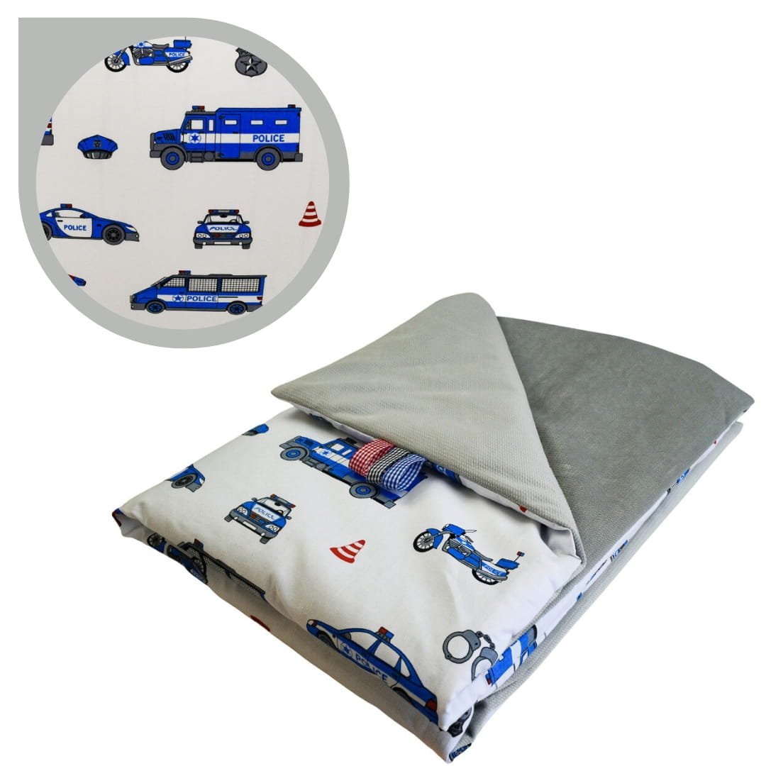 Kocyk Dziecięcy 75x100 Letni Policja Biała/Szary Bawełna/Velvet Polski Producent