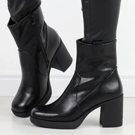 Botki damskie - Czarne skórzane botki damskie na słupku Sergio Leone Bt671-S - miniaturka - grafika 1