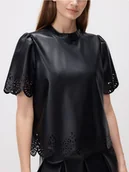 Bluzki damskie - Reserved - Bluzka z ażurowym wzorem - czarny - miniaturka - grafika 1