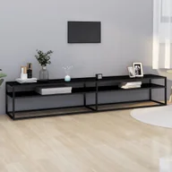 Szafki RTV - vidaXL Szafka pod TV czarna 220x40x40,5 cm szkło hartowane - szafka pod TV - szafki pod TV - stojak pod TV - stolik pod TV - miniaturka - grafika 1