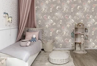 Pieśń Wiatru Beige Tapeta w Kwiaty i Żurawie - Wyposażenie pokoiku dziecięcego - miniaturka - grafika 1