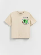 Koszulki dla chłopców - Reserved - Bawełniany t-shirt Minecraft - beżowy - miniaturka - grafika 1