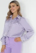 Koszule damskie - Fioletowa Koszula z Kołnierzem i Wstawkami z Koronki Thaffi - miniaturka - grafika 1