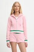 Bluzy damskie - Juicy Couture bluza VELOUR CROPPED STRIPE HOODIE damska kolor różowy z kapturem z aplikacją JCWAS225351 - miniaturka - grafika 1