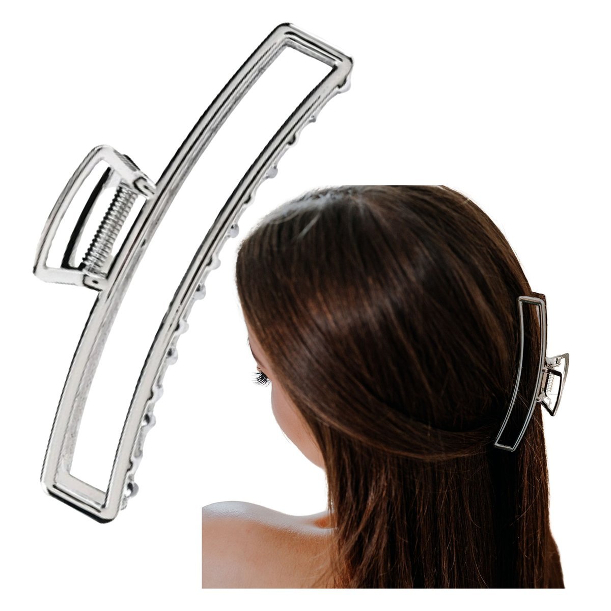 Klamra do Włosów Srebrna Duża XXL Spinka Francuska Metalowa i Wytrzymała