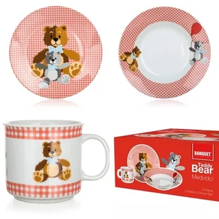 KOMPLET obiadowy śniadaniowy DLA DZIECI czerwony prezent roczek urodziny - Miseczki i talerzyki dla dzieci - miniaturka - grafika 1