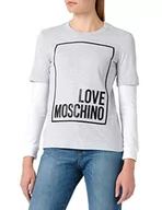 Koszulki i topy damskie - Love Moschino Damska koszulka o regularnym kroju z długim rękawem z logo Box Design, Szary, czarny, biały, 42 - miniaturka - grafika 1