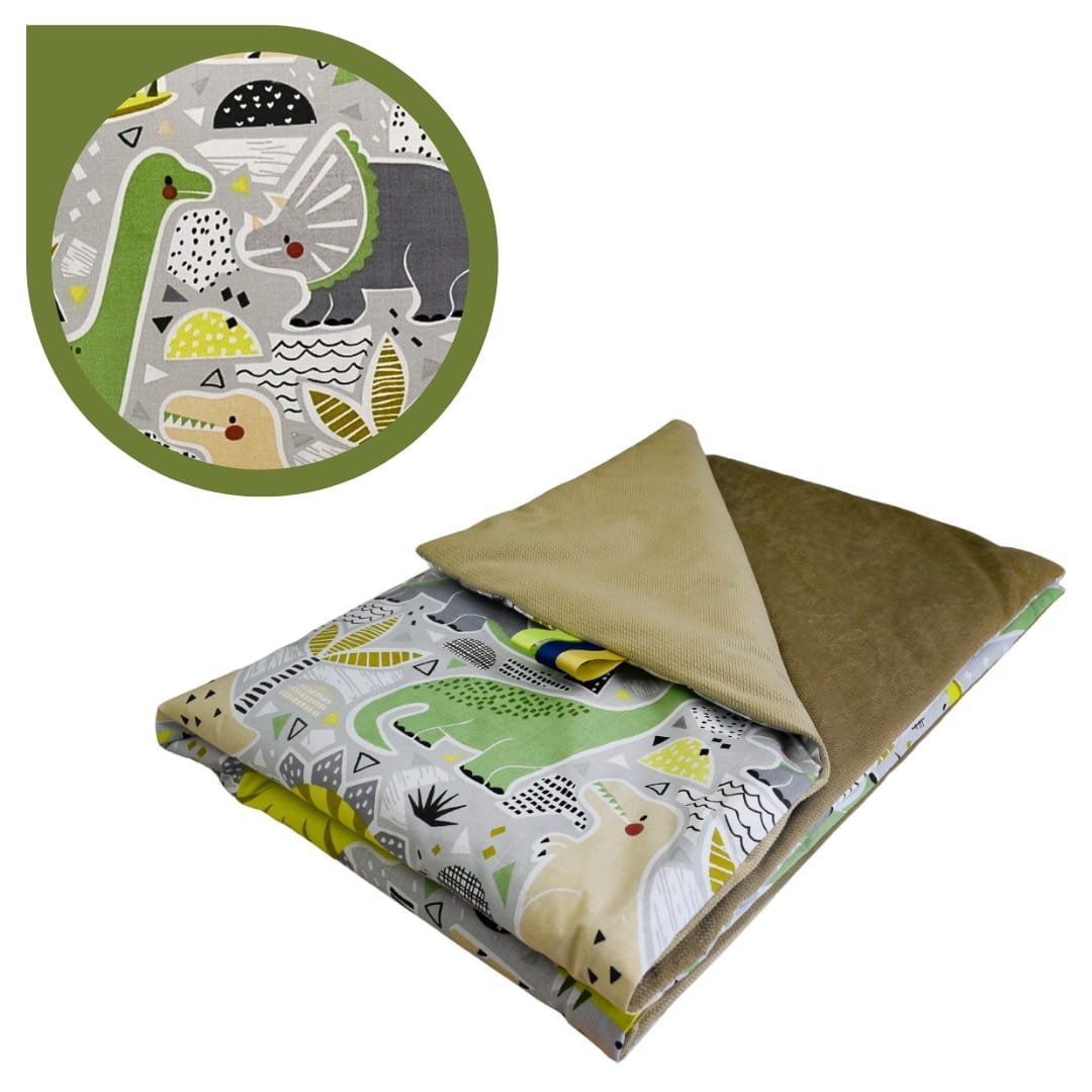Kocyk Dziecięcy 75x100 Letni Dinozaury Zielone/Beż Bawełna/Velvet Polski Producent