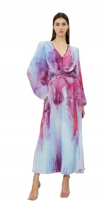 KAREN MILLEN SUKIENKA MIDI PLISOWANA Z WIĄZANIEM PETITE 36 B1C