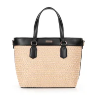 Torebki damskie - Damska torebka z ekoskóry i plecionki beżowo - czarna - miniaturka - grafika 1