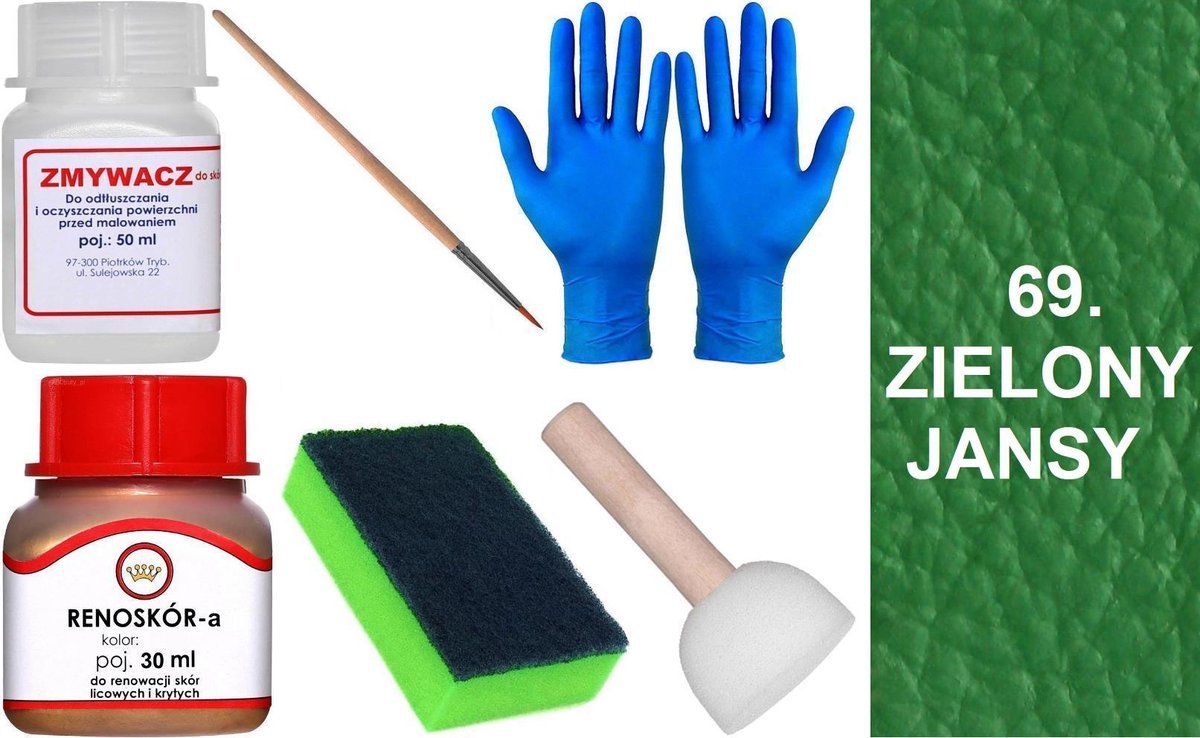 ZIELONY JASNY 69 Renoskór ZESTAW DO RENOWACJI SKÓRY LICOWEJ Farba + Zmywacz