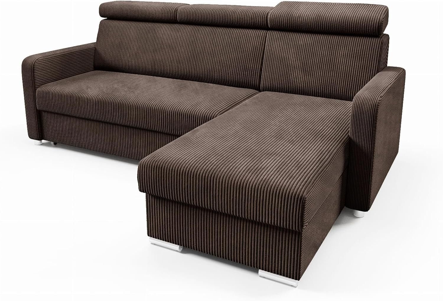 LIKMA Narożnik 213 cm Czekoladowy Rozkładany MAKO Kształt L z Funkcją Spania (190x125 cm) i Pojemnikiem na Pościel Sofa z Regulowanymi Zagłówkami