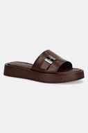 Klapki i japonki damskie - Calvin Klein klapki skórzane FLATFORM SLIDE W/CK HW - LTH damskie kolor brązowy na platformie HW0HW02368 - miniaturka - grafika 1