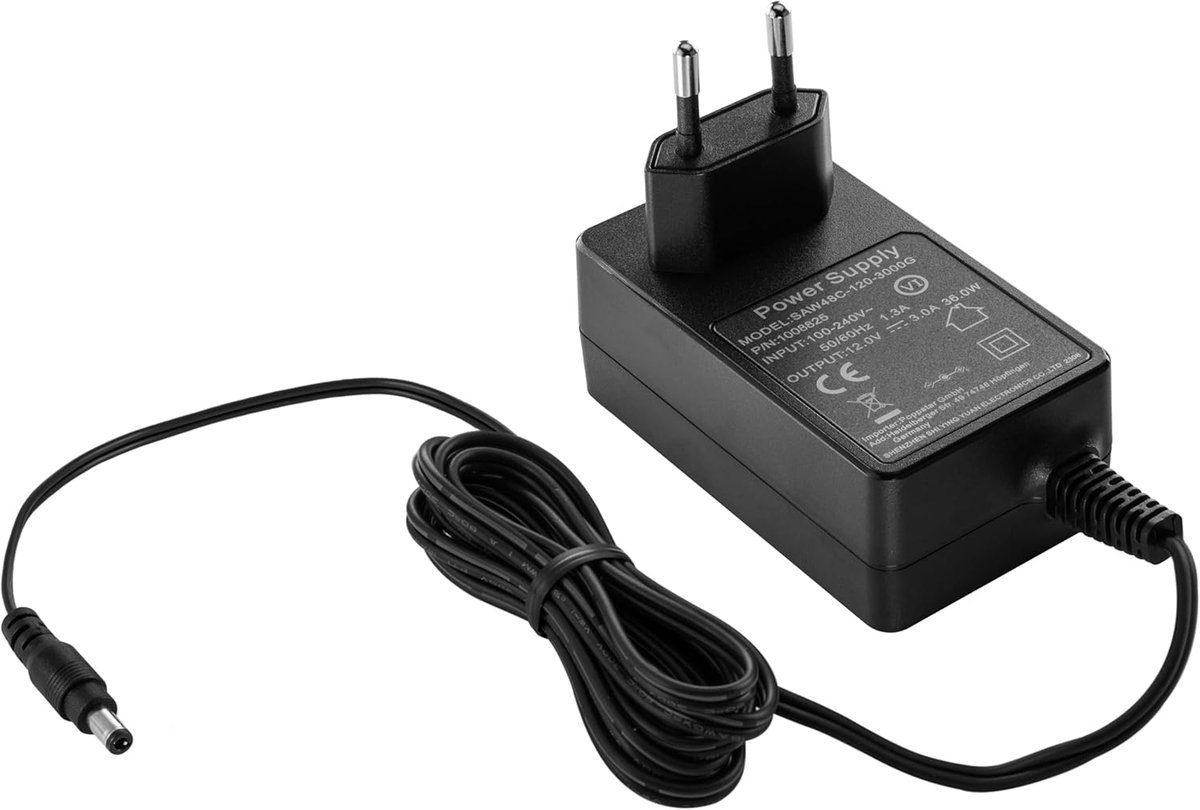 Poppstar zasilacz AC DC, zasilacz sieciowy 12V 3A (3000mA, 5,5/2,5mm) adapter prądu do obudowy dysków zewnętrznych, stacji dokujących itp., 1500cm