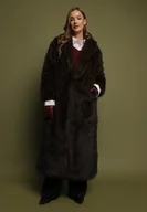 Płaszcze damskie - Brązowy Długi Płaszcz Futrzany z Kołnierzem Banisse - miniaturka - grafika 1