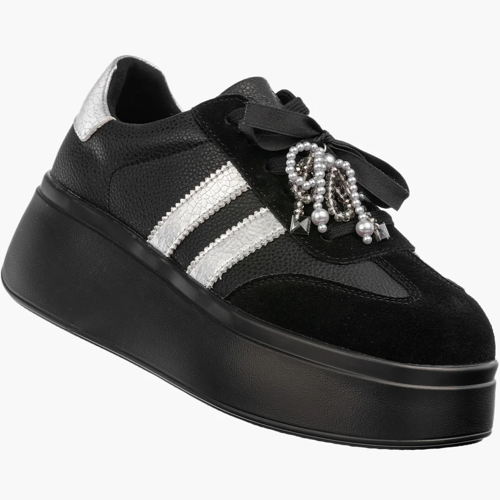 Sneakersy Damskie Skórzane Półbuty Buty Na Platformie Czarne D&A 39