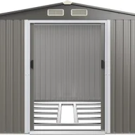 Altany ogrodowe - 4,7 m² Metalowa Szopa Ogrodowa z Podstawą, Schowek na Narzędzia z Przesuwanymi Drzwiami, 260 x 207 x 181 cm, Jasnoszary - miniaturka - grafika 1