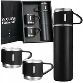Kubki termiczne - KingSzop TERMOS Z FILIŻANKAMI 500ML Czarny KUBEK TERMICZNY STAL NIERDZEWNA ZESTAW + mini gra zestaw - miniaturka - grafika 1