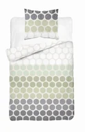 Pościel - Pościel satynowa 140x200 Zielone i szare groszki na kremie – świeży minimalizm, 100% bawełna - Home Satin - miniaturka - grafika 1