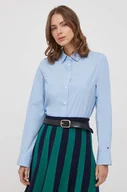 Koszule damskie - Tommy Hilfiger koszula bawełniana damska kolor niebieski regular z kołnierzykiem klasycznym - miniaturka - grafika 1