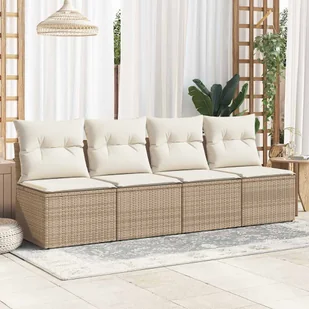 vidaXL 4-częściowa sofa ogrodowa z poduszkami Beżowy rattan akacjowy - Sofy ogrodowe - miniaturka - grafika 1