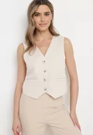 Kamizelki damskie - Jasnobeżowa Kamizelka na Guziki Aeralindra - miniaturka - grafika 1
