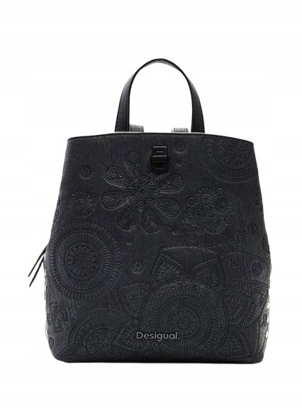 DESIGUAL CZARNY PLECAK MIEJSKI Z WZOREM I KIESZONKAMI 10 1I_A