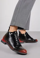 Botki damskie - Czarno-Czerwone Lakierowane Botki Vices w Stylu Trzewików Jenisse - miniaturka - grafika 1