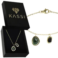 Bransoletki - Bransoletka Nogę na kostkę kolor złoto Zielony i czarny kamień ze stali - miniaturka - grafika 1