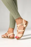 Sandały damskie - Beżowe sandały damskie mieniące się z ozdobną płaską podeszwą Casu K24X1-BE - miniaturka - grafika 1