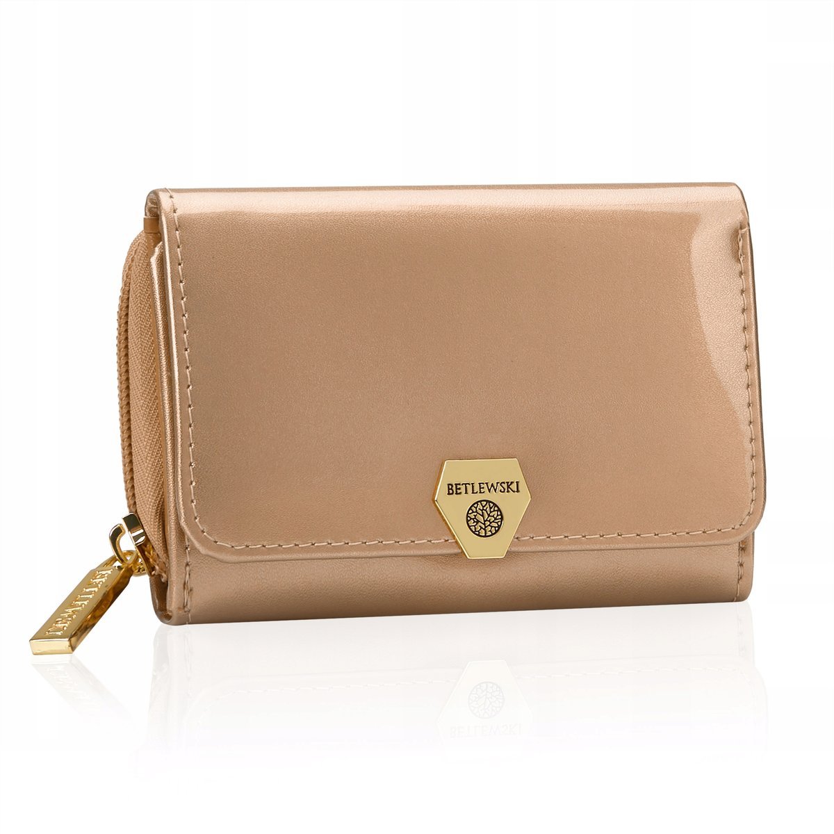 Betlewski Portfel damski skóra naturalna gładka lakierowana mocny trwały