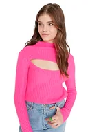 Bluzy damskie - Trendyol Damska bluza z okrągłym dekoltem jednokolorowa dopasowana bluza, różowy, S - miniaturka - grafika 1