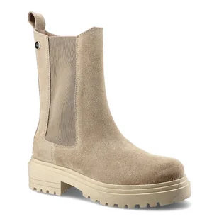 Beżowe Botki Carinii Damskie Modne Obuwie - Botki damskie - miniaturka - grafika 1