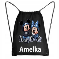 Plecaki worki - Czarny Worek Szkolny Na Buty Workoplecak Na WF Myszka Minnie Miki + IMIĘ 2 - miniaturka - grafika 1