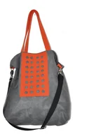 Torebki damskie - Torba na ramię XL - szarość, pomarańcz - miniaturka - grafika 1