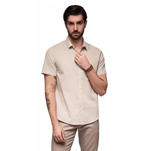 Modna męska koszula krótki rękaw codzienna beżowa Ombre OM-SHSS-0167 V4 XXL - Koszule męskie - miniaturka - grafika 1